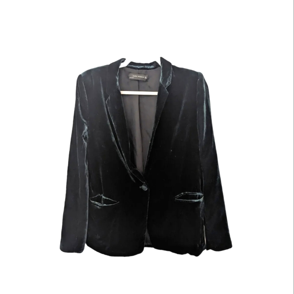 Zara Emerald Green Velvet Blazer Size S